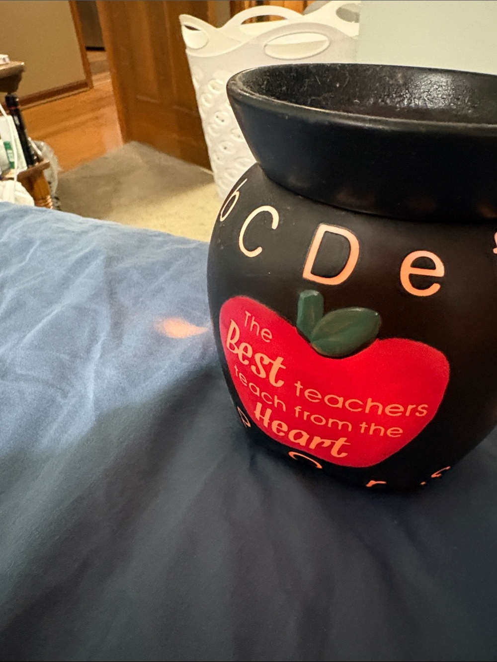 Teacher Apple Ceramic Jar - Red & Black wax warmer used.